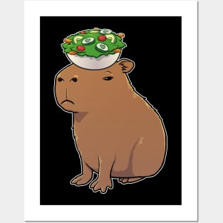 Capybara with a Garden Salad on its head Posters and Art